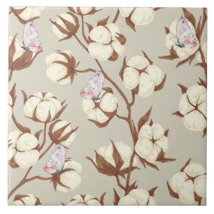 Pastel Cotton Blume und Schmetterlinge Botanische Fliese