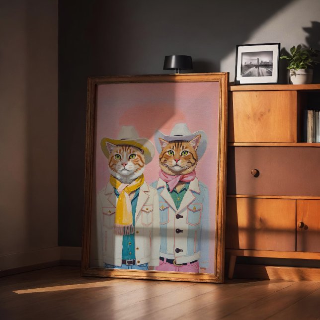 Pastel Cowboy Cats Trendy Wall Art Poster drucken (Von Creator hochgeladen)