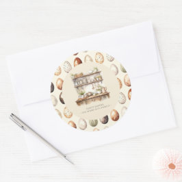 Pastel Cream & Brown Vintage Easter Family name Runder Aufkleber