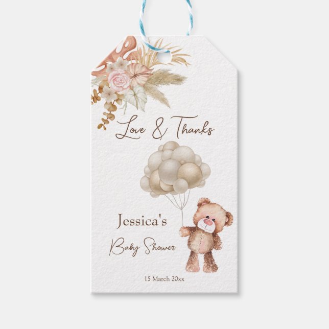 Pastel Creme Braune boho getrocknete Blume Babysch Geschenkanhänger (Vorderseite)