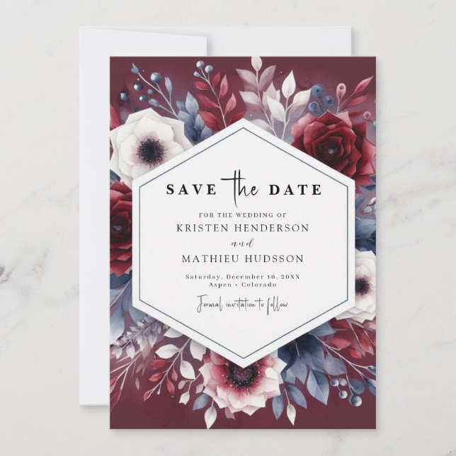Pastel Custom Burgundy Save The Date (Vorderseite)