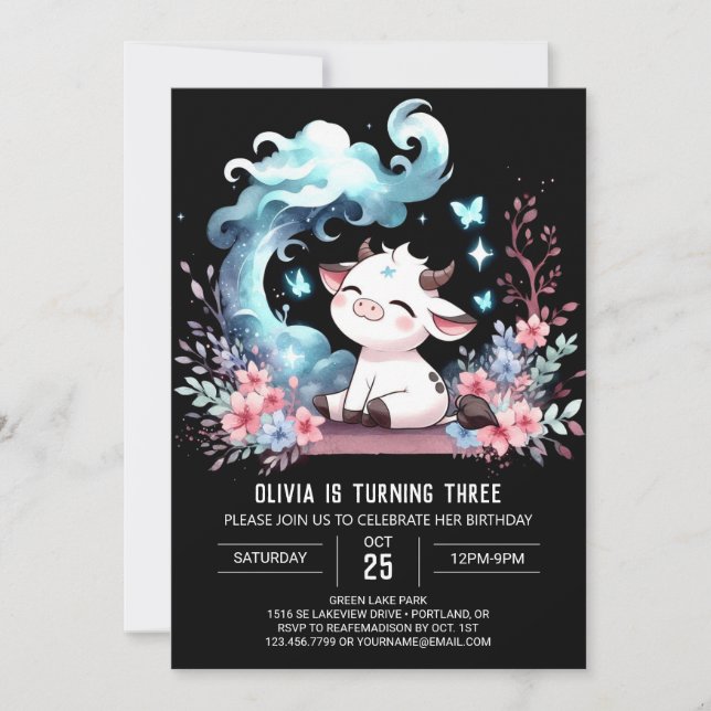 Pastel Custom Cow Geburtstag Einladung (Vorderseite)