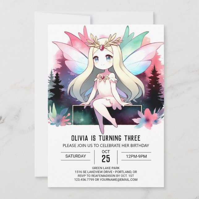 Pastel Custom Fairy Birthday Einladung (Vorderseite)
