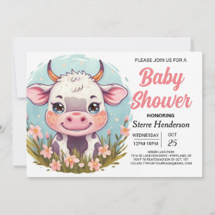 Pastel Custom Farmyard Cow Baby Dusche Einladung