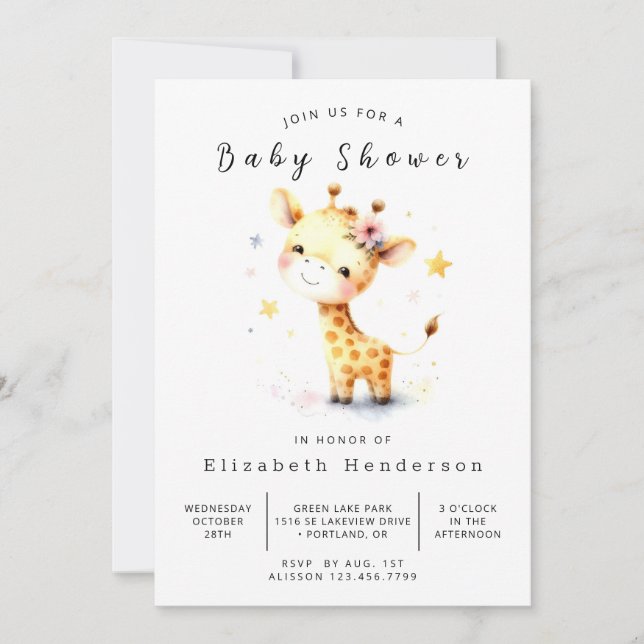 Pastel Custom Giraffe Baby Dusche Einladung (Vorderseite)