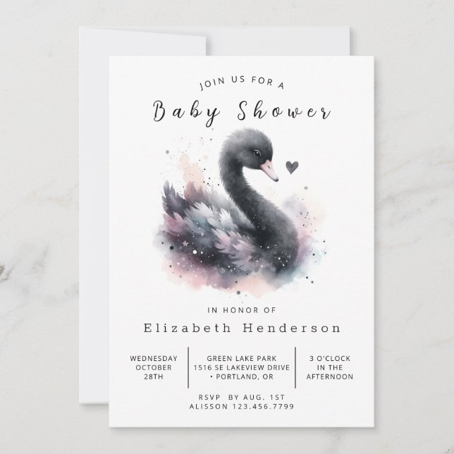 Pastel Custom Swan Babydusche Einladung (Vorderseite)