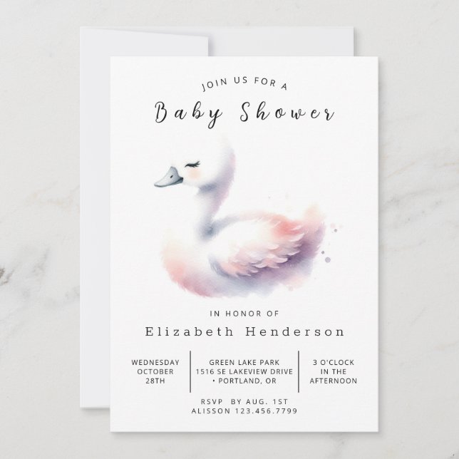 Pastel Custom Swan Babydusche Einladung (Vorderseite)