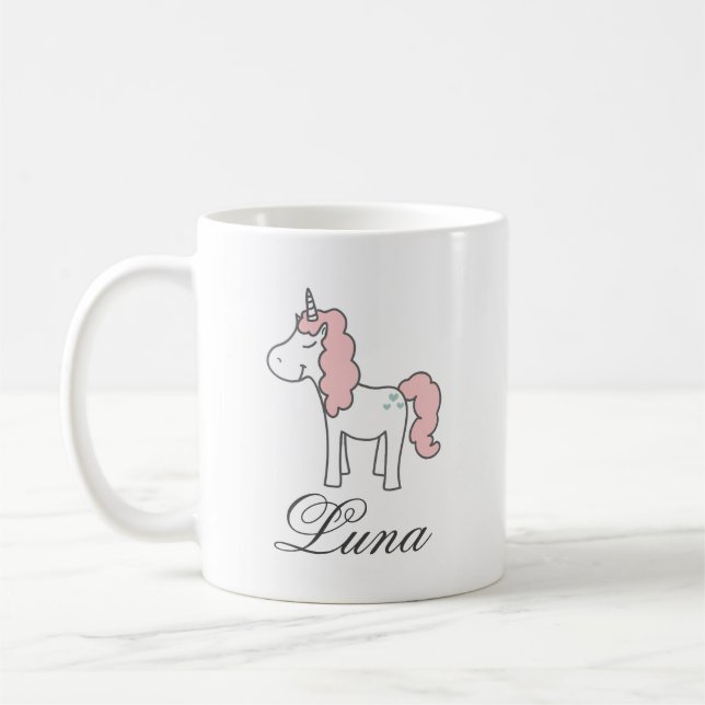 Pastel Custom Unicorn Rose Floral Cute Pink  Kaffeetasse (Links)
