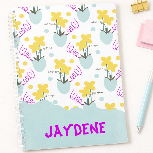 "Pastel Cute Flowers In Vases  Planer (Flowers in vases, dots and squiggles, and your name in bold. It's cute and hand drawn just for you.)