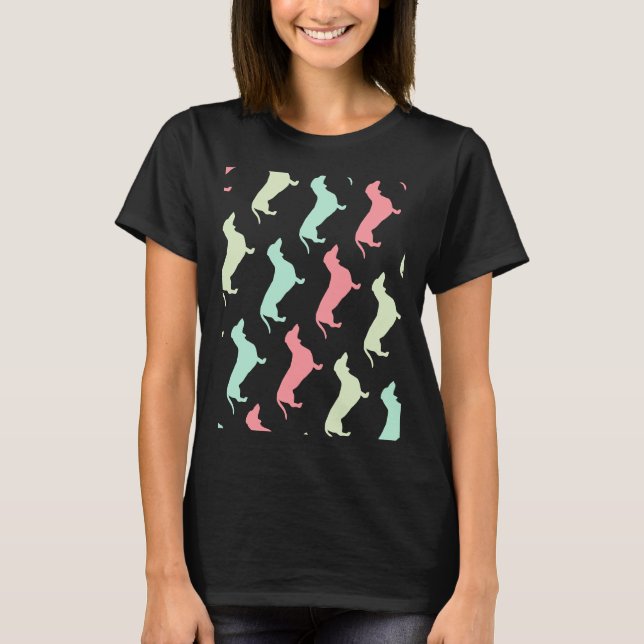 Pastel-Dackel-Hundemuster T-Shirt (Vorderseite)