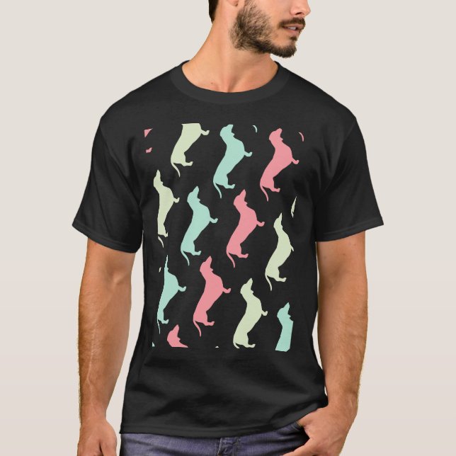 Pastel-Dackel-Hundemuster T-Shirt (Vorderseite)