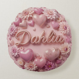 Pastel Dahlia Bloom Art with Hearts Rundes Kissen