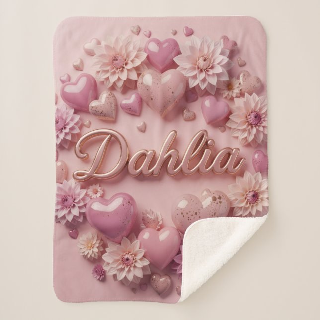 Pastel Dahlia Bloom Art with Hearts Sherpadecke (Vorderseite)