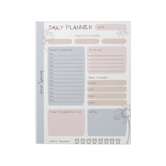 Pastel Daily Planner - Anpassbarer Name Notizblock (Rotiert)