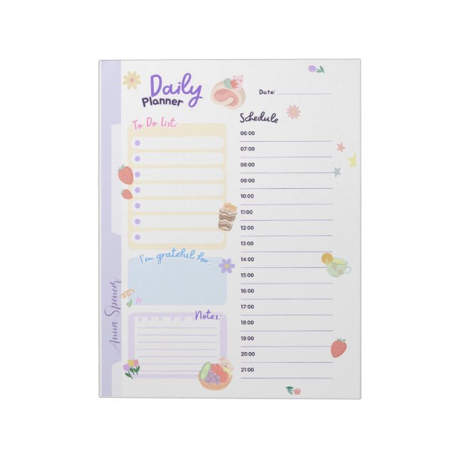Pastel Daily Planner für Studenten Notizblock (Rotiert)