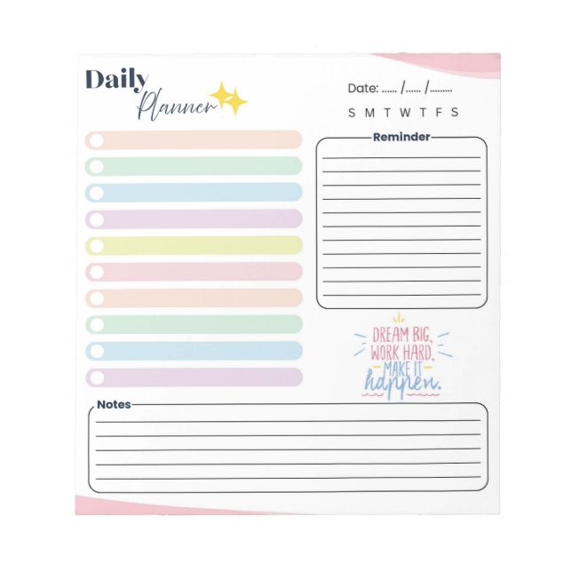 Pastel Daily Planner - To do list, reminder & note Notizblock (Vorderseite)
