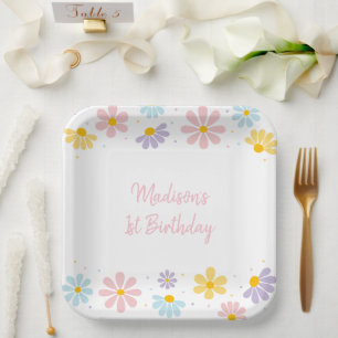 Pastel Daisy Blume Geburtstag Pappteller