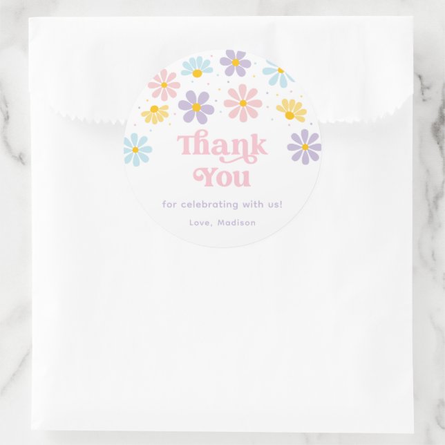 Pastel Daisy Blume Geburtstag Runder Aufkleber (Tasche)