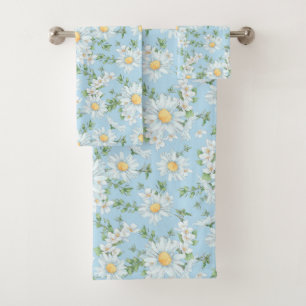 Pastel Daisy Flower Garden Muster Badhandtuch Set