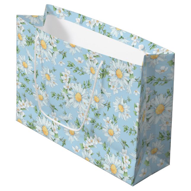 Pastel Daisy Flower Garden Muster Große Geschenktüte (Vorderseite Schrägansicht)