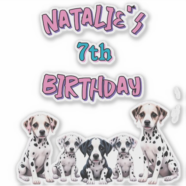 Pastel Dalmatian Dogs Birthday Party Aufkleber (Vorderseite)