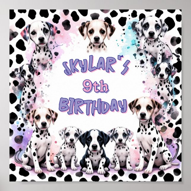 Pastel Dalmatian Puppies Birthday Party Poster (Vorne)