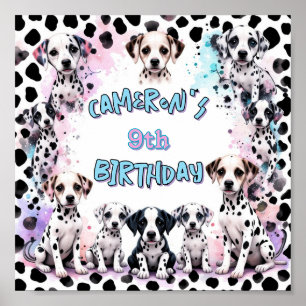 Pastel Dalmatiner Welppy Birthday Party Wasserfarb Poster
