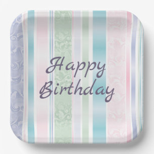 Pastel Damask zum Geburtstag Pappteller