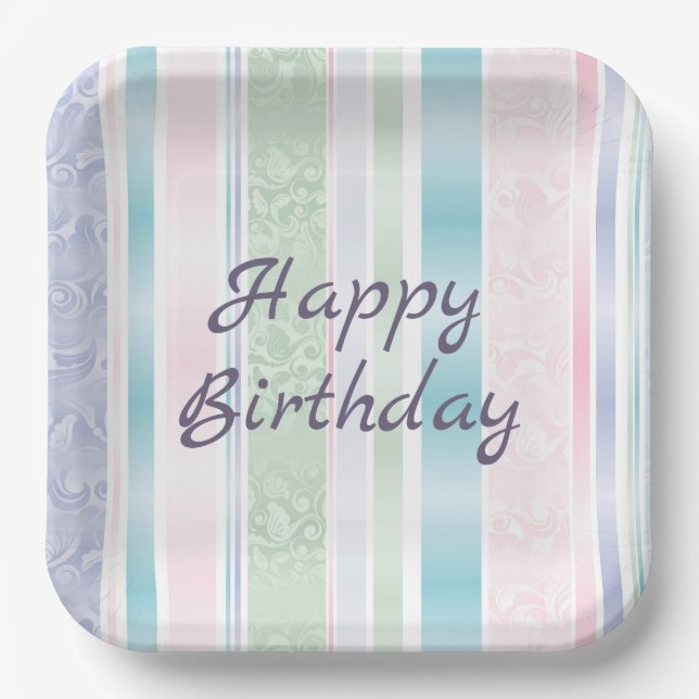 Pastel Damask zum Geburtstag Pappteller (Vorderseite)
