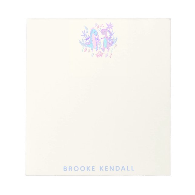 Pastel Dancing Dinosaurier Lila Blue Personalisier Notizblock (Vorderseite)