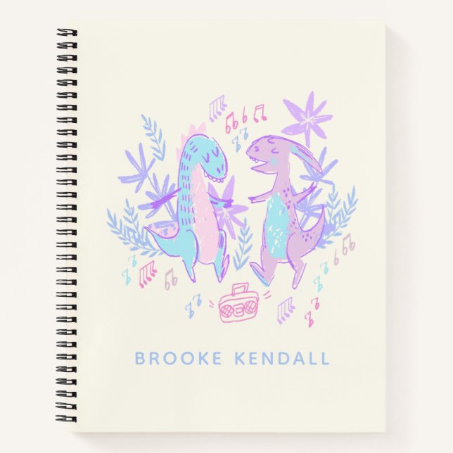 Pastel Dancing Dinosaurier Lila Blue Personalisier Notizbuch (Vorderseite)