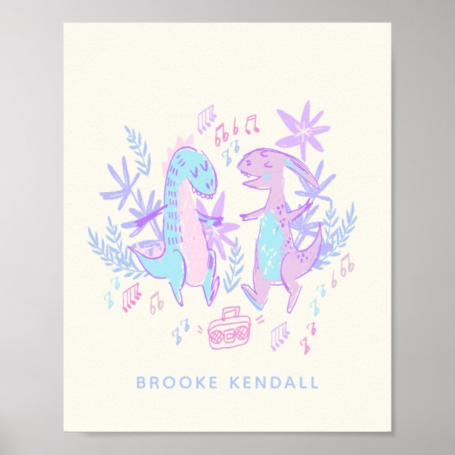 Pastel Dancing Dinosaurier Lila Blue Personalisier Poster (Vorne)