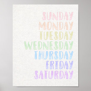 Pastel Days of the Week Bildung Kinderzimmer Print Poster