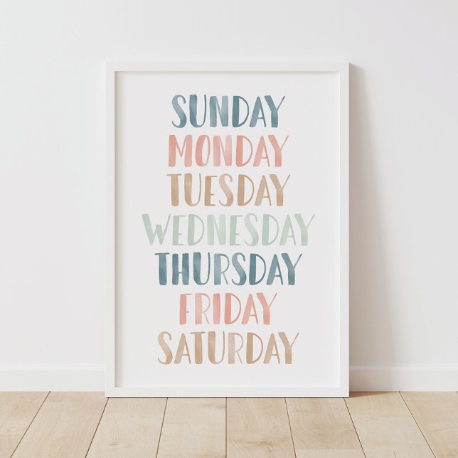 Pastel Days of the Week Classroom Decor Poster (Von Creator hochgeladen)