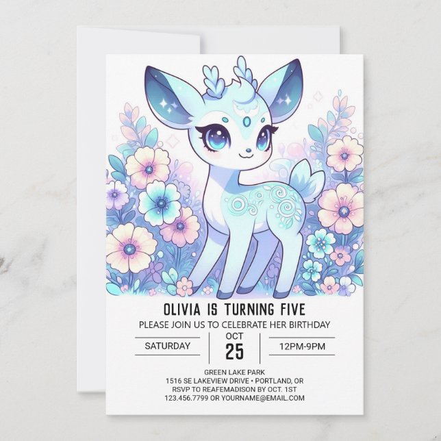 Pastel Deer Digital Geburtstag Einladung (Vorderseite)