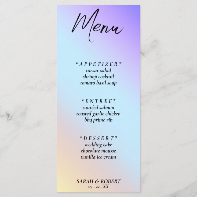 Pastel Diagonal Ombre Rainbow Wedding Menükarte (Vorderseite)