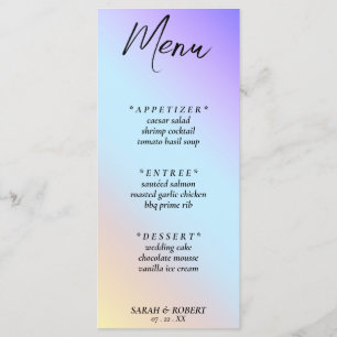 Pastel Diagonal Ombre Rainbow Wedding Menükarte