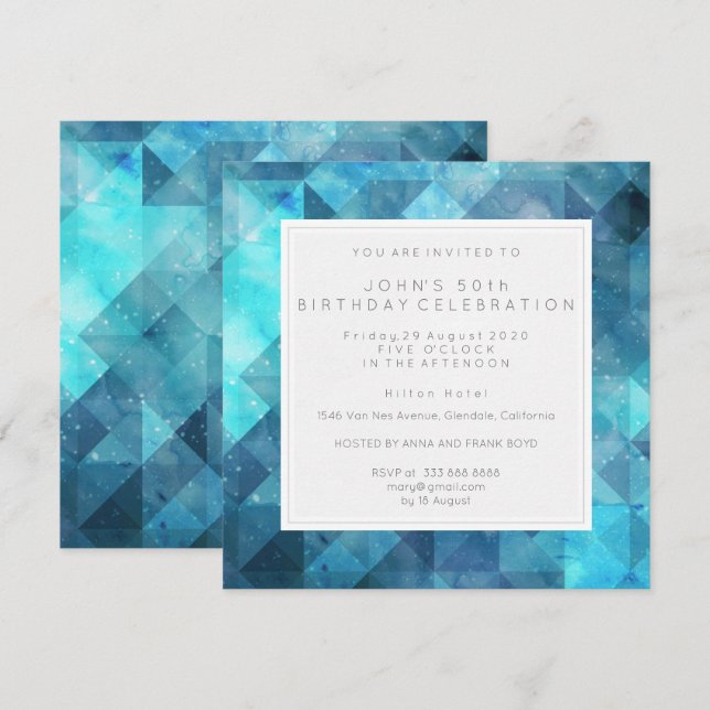 Pastel Diamond Geometric Birthday Party Blue Einladung (Vorne/Hinten)