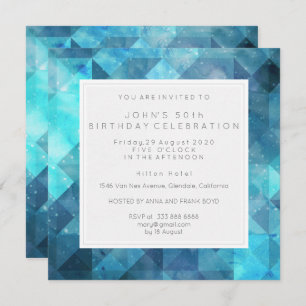 Pastel Diamond Geometric Birthday Party Blue Einladung