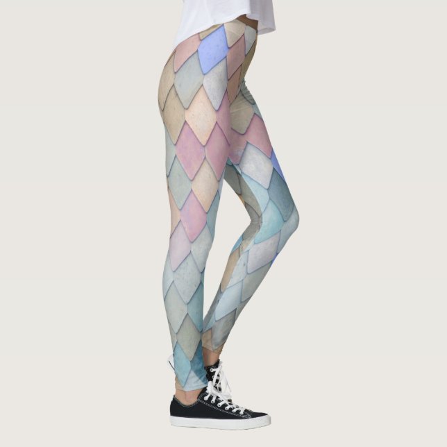 Pastel Diamond Muster Mermaid Blue Green Pink Leggings (Rechts)