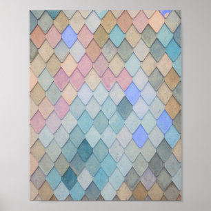Pastel Diamond Muster Mermaid Blue Green Pink Poster