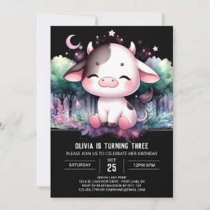 Pastel Digital Cow Geburtstag Einladung