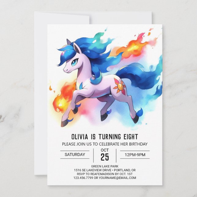 Pastel Digital Horse Geburtstag Einladung (Vorderseite)