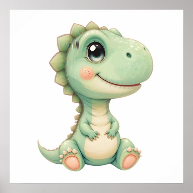 Pastel Dino Baby Room Art - Watercolor Dinosaurier Poster (Vorne)