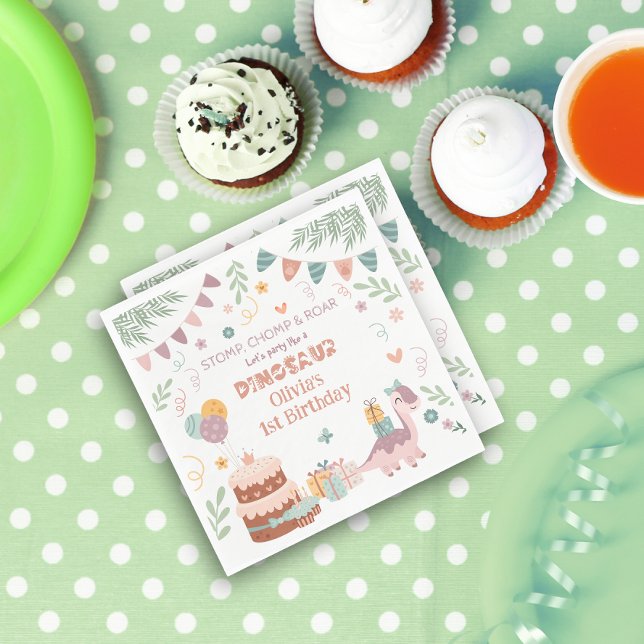 Pastel Dino Footprint Geburtstag Napkins Serviette (Von Creator hochgeladen)