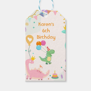 Pastel-Dino-Geburtstagsaufkleber Geschenkanhänger