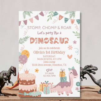Pastel Dino Party Geburtstag Einladung