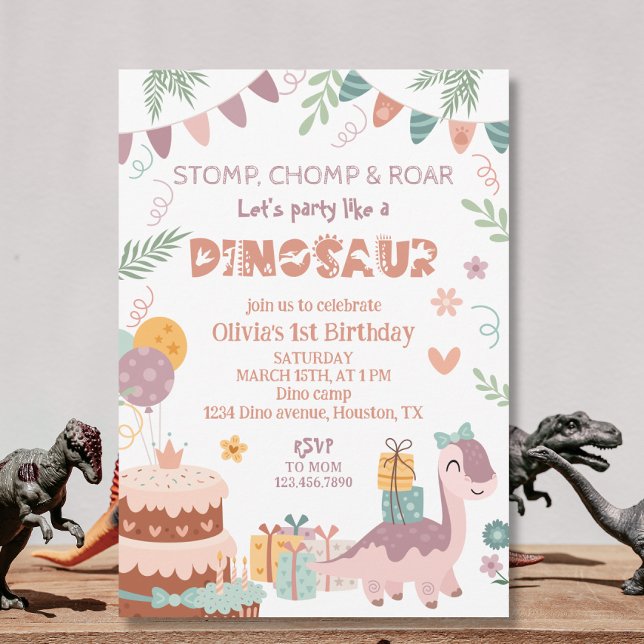 Pastel Dino Party Geburtstag Einladung (Von Creator hochgeladen)