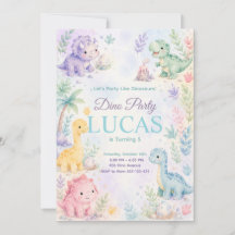 Pastel Dinosaur Birthday Invitation Editable
