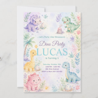 Pastel Dinosaur Birthday Invitation Editable Einladung